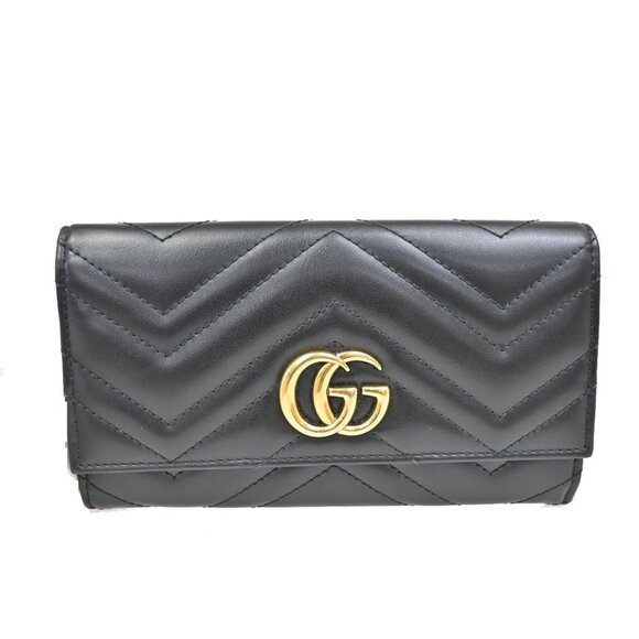 GUCCI Marmont Continental GG Long Bifold Wallet Leather Black GHW 81TA043 - Picture 1 of 16